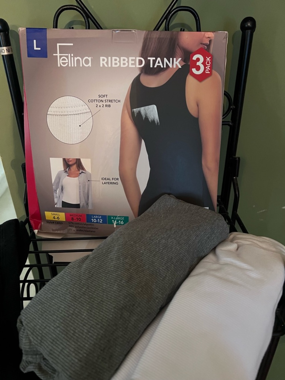 Felina Ribbed Tank 3-Pack — Black, Olive, White